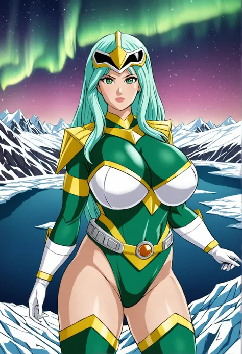 female power ranger, Aurora Over the Glacier, covered gigantic breasts