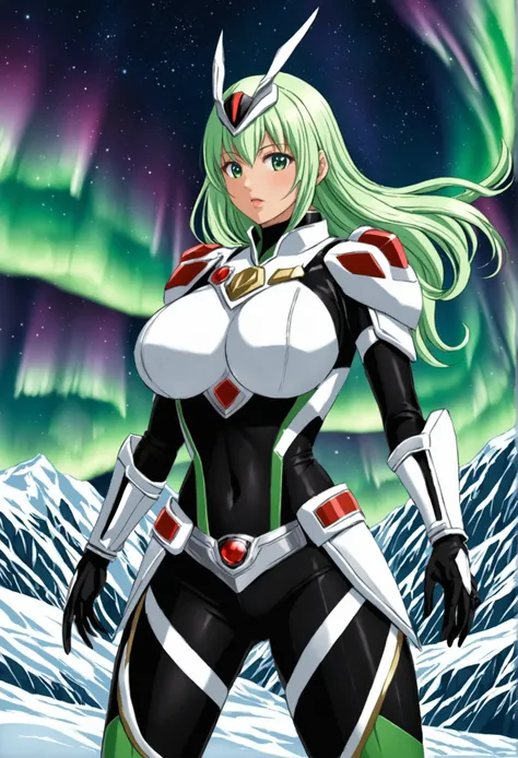  female Kamen Rider , Aurora Over the Glacier, covered gigantic breasts