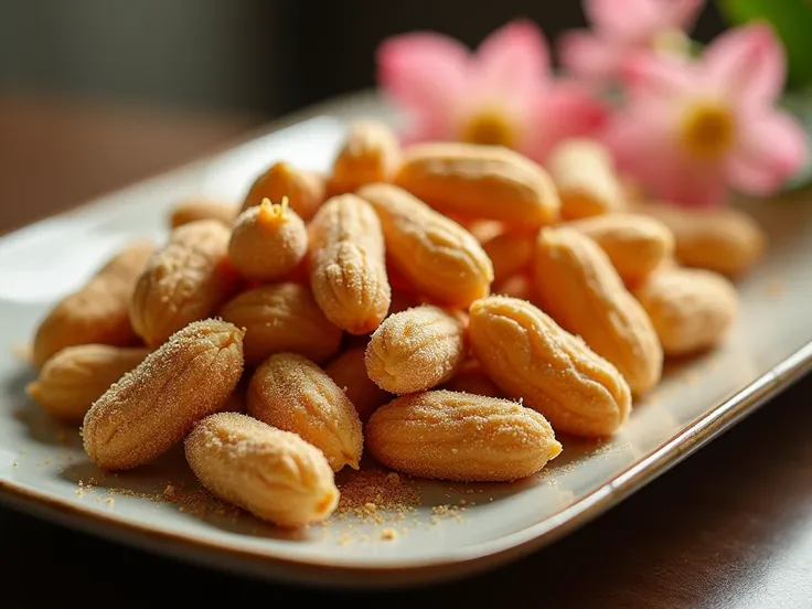  CREATE A SWEET PEANUT DISH, ROUND ROASTED IN CRYSTAL SUGAR . for party . a very real image.