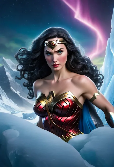 wonder woman , Aurora Over the Glacier, covered gigantic breasts