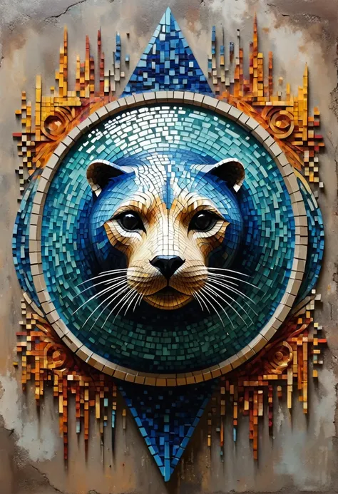 Digital 3d geometric mosaic art,seal,abstract,Professional painting