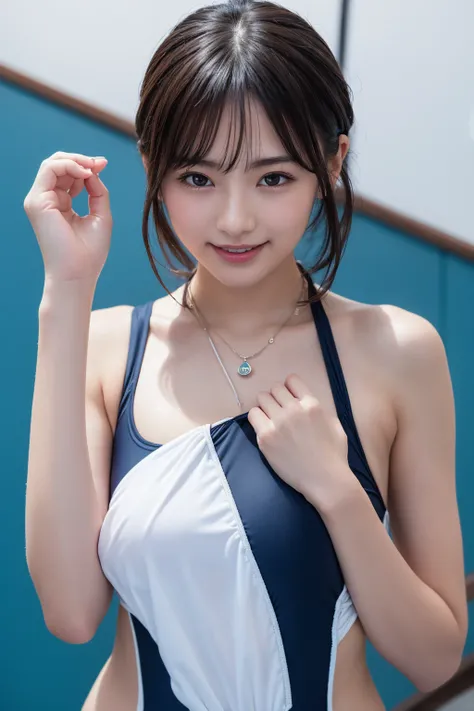 ((スポーツ  swimsuit:1.3)),   swimsuit, Skin color, big , smile, (8k,  RAW photo,  best quality, masterpiece:1.2), masterpiece, super   Details,   super quality , (  realistic and photorealistic images:1. 37),   high resolution raw color photos ,   very繊細で美しい ...