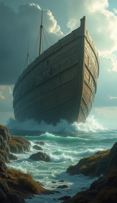 Noahs Ark scene (without candles)  anchored as the wind begins to blow and the waters begin to recede (without people)