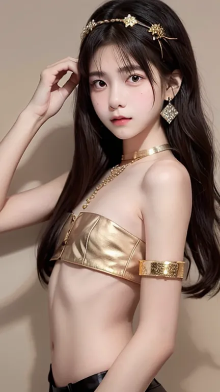 a high-resolution photograph featuring a young asian woman with a fair complexion and long, dark brown hair styled in loose wave...