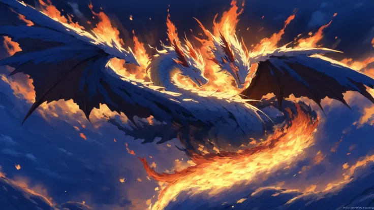 A flying dragon,，Majestic，The body is surrounded by fire, Antiquity，Myths and Legends