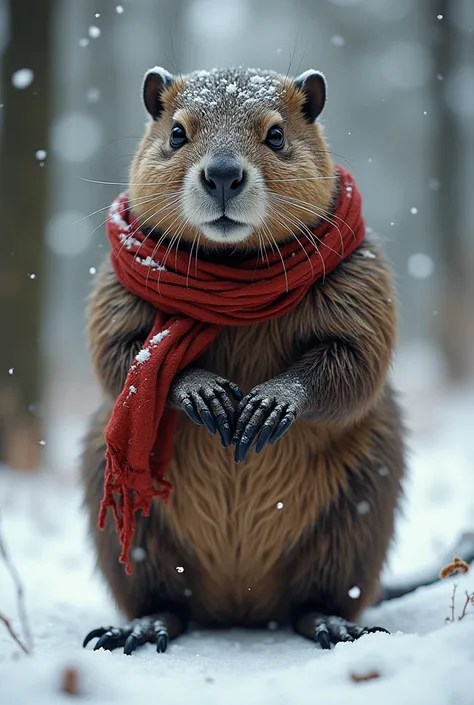 A stoned humanoid beaver dressed in rags came out of the forest one day in the cold winter, it was very cold, crazy sun, snow, funny ways