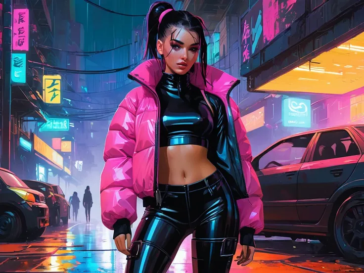 A vibrant and colorful illustration, by ismail inceoglu dragan bibin hans thoma greg rutkowski alexandros pyromallis nekro rene maritte illustrated. cyberpunk futuristic neon, fine details. brightly colored, anime influence, highly detailed

A nighttime sc...