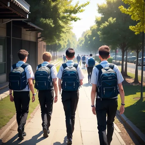 6 student boys walking from behind