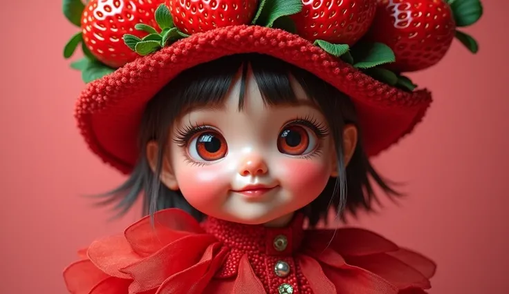 close-up of a  in a strawberry costume with a camera, album cover inspired by National Geographic, Tumblr, baroque, strawberry color, rouan cute vtuber, beautiful costume, cute and funny, adorable cute, strawberry, 2 0 2 0 fashion, high quality costume, da...