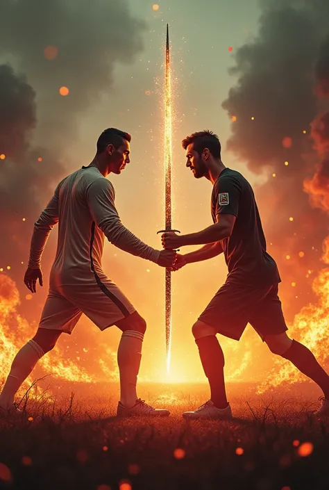 Cristiano Ronaldo fights Messi with swords amid the fire