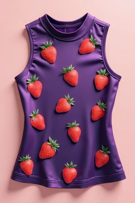 Design a purple sleeveless top with strawberry illustrations 