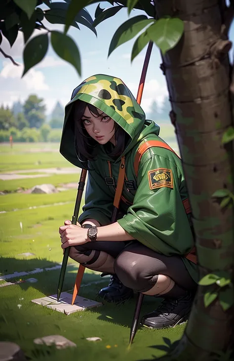 A hooded archer in full camouflage gear, crouching at all times—even during casual conversations. Insists on whispering, even when the coast is clear. Covered in mud and leaves for "extra stealth," despite standing in an open field. Fires arrows with impec...