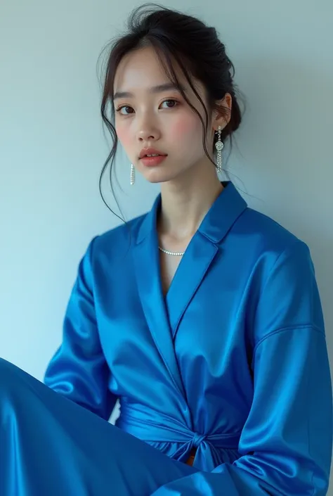 Female model in blue clothes