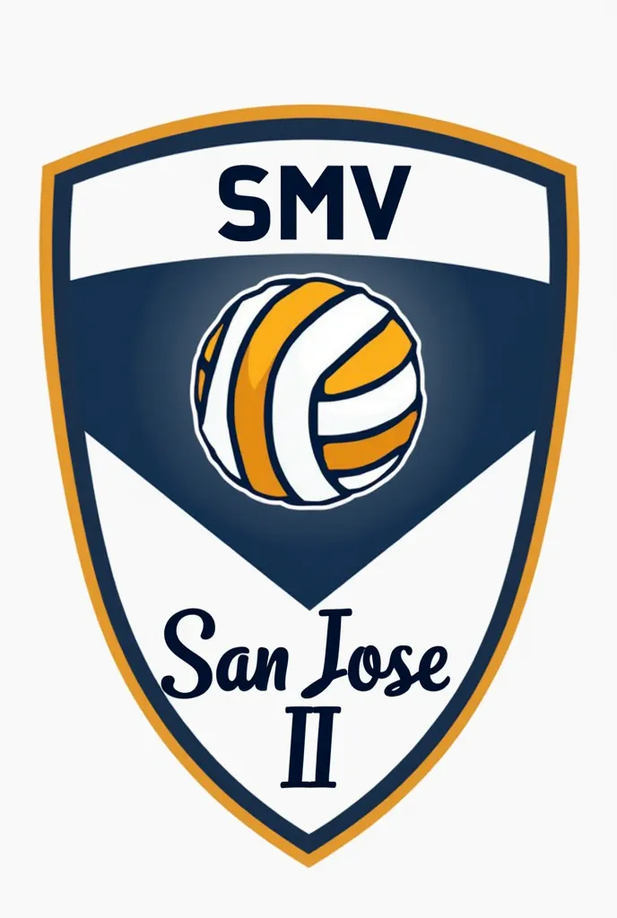 Create a logo of a volleyball academy  ,  that the shape of the logo is similar to a shield ,  that in the center of the shield there is a volleyball ball ,  above the ball that says SMV and below the valon that says San José II with cursive letter