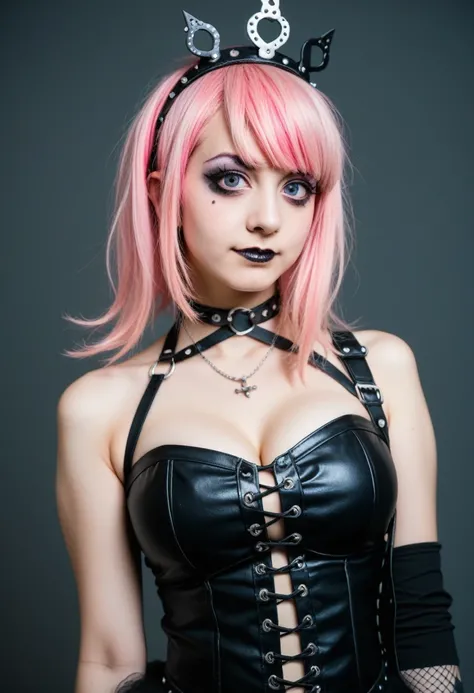 date:20241122;creator:JouliosJack, araffe girl with pink hair and a crown on her head, dressed in punk clothing, dressed in crustpunk clothing, anime girl cosplay, cybergoth, wearing a punk outfit, kerli koiv as anime girl, 17 - year - old anime goth girl,...