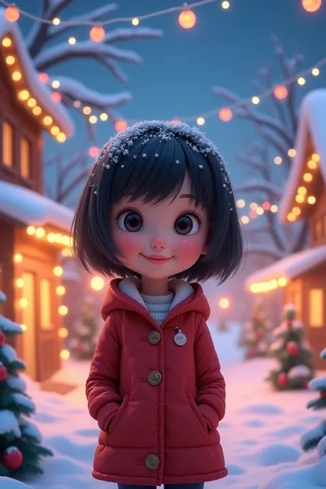  Generate the name  "rosario" Christmas, That the image has an animated girl,  Short black hair 