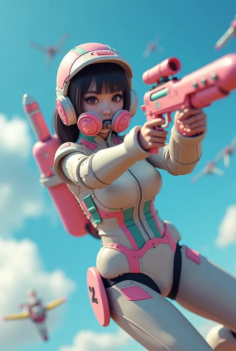 Photographically, Ultra-realistic, Very beautiful Japanese, The famous Japanese idol who is the strongest soldier in the world , 20 years old,  dramatic scene , masterpiece,   beautiful eyes , (Extremely complex 、 is equipped with a cute cyberpunk mech arm...