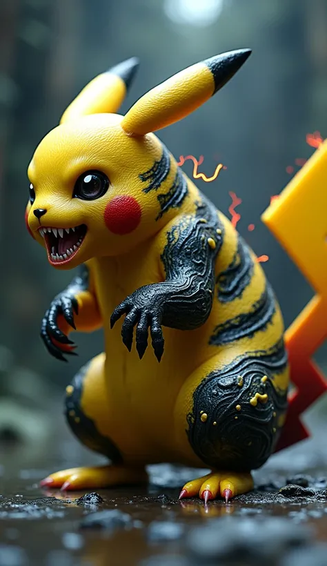 Create a hybrid fusion between Pikachu and Venom