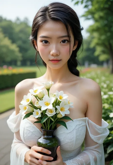 date:20241122;creator:JouliosJack, a close up of a woman holding a vase of flowers, with flowers, magazine photo, by Ayami Kojima, official artwork, jinyoung shin, with frozen flowers around her, by Ni Tian, dilraba dilmurat, jaeyeon nam, cynthwave, hwang ...