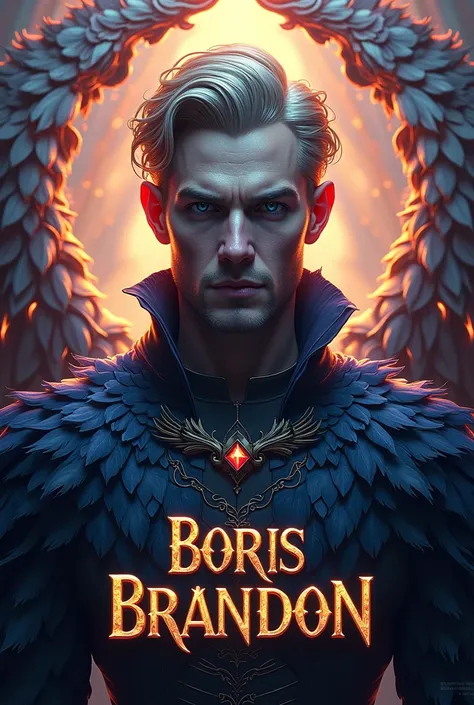 The name Boris Brandon with feathers in background written in diamond 