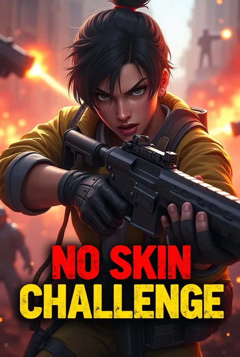 Here’s an idea for your thumbnail prompt:

Main Character: A Free Fire character holding a basic/default gun (no skin).

Background: A dramatic battleground with enemies approaching.

Text: Bold and colorful, with phrases like "NO SKIN CHALLENGE!" and "Can...