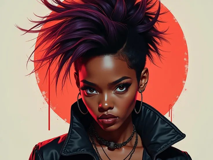 1girl, black girl, Solo, black, black skin,  punk girl with Spiked color hair, Punk Woman, Masterpiece, High Resolution, Super Detailed, Textured Skin, 