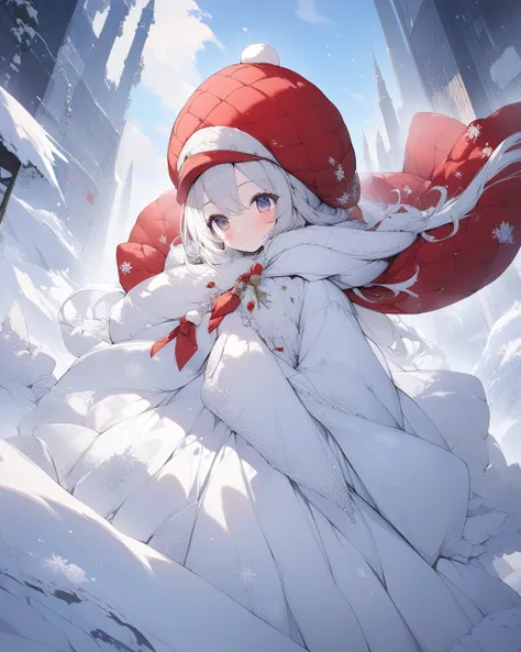 {  best quality}, { Very beautiful }, {  super detailed}, {  best illustration  }Snowman Fairy 、 active movement、active snowman 、 red hat 