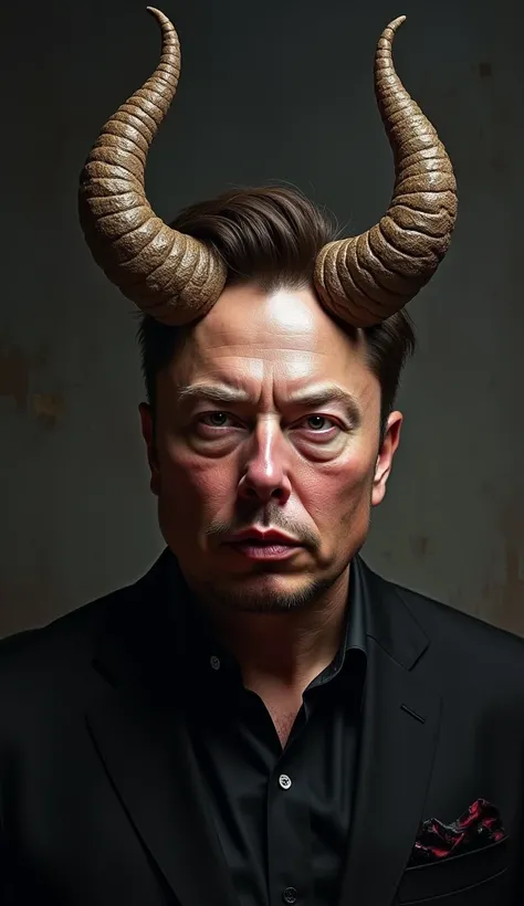 Elon Musk with horns and a bad face