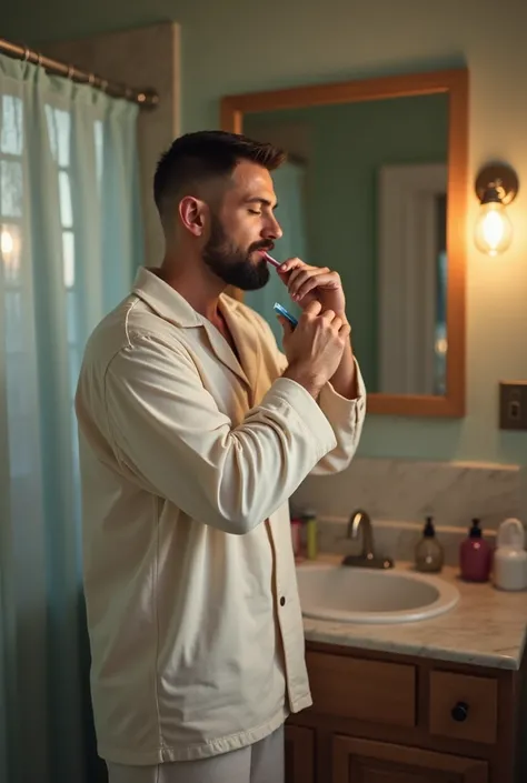  Man in pajama brush His teeth
