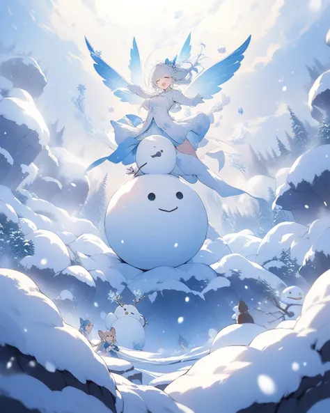 {  best quality}, { Very beautiful }, {  super detailed}, {  best illustration  }Snowman Fairy 、Active movement of a snowman、The magic that causes a blizzard、A snowman who uses magic