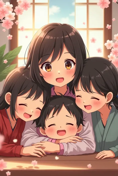 Japanese girl anime version with her family 