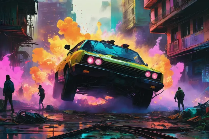 
A vibrant and colorful illustration, by ismail inceoglu dragan bibin hans thoma greg rutkowski alexandros pyromallis nekro rene maritte illustrated. cyberpunk futuristic neon, fine details. brightly colored, anime influence, highly detailed. Dramatic  war...