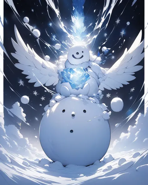 {  best quality}, { Very beautiful }, {  super detailed}, {  best illustration  }Active movement of a snowman、The magic that causes a blizzard、A snowman who uses magic