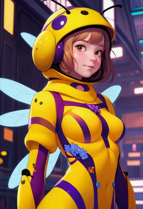 a young girl in a bee costume is now naked with a look of pleasure and pink nipples