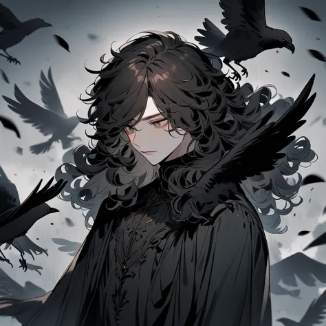  A 23-year-old boy who is brown and has medium-sized curly hair. He gives off an air of like a crow 