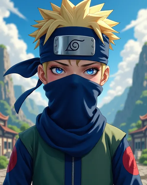 Boy with ninja bandana ,  naruto image, Covered head,  art,  In detail
