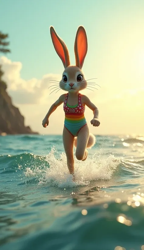 Bunny swimsuit leg long Runing sea