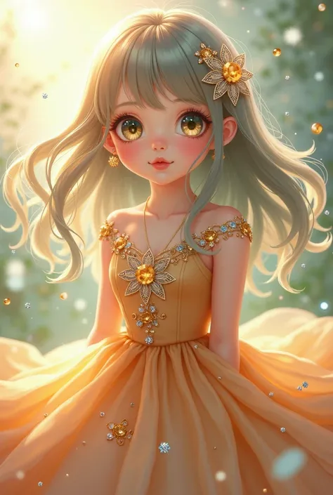 anime girl topaz hair and dress with topazes super cute