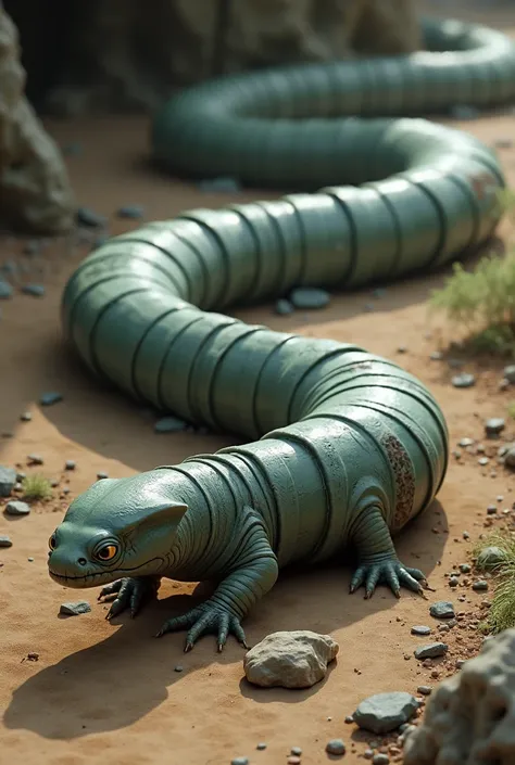 CREEPING CREATURE WITH A RINGED, SMOOTH BODY ON THE GROUND