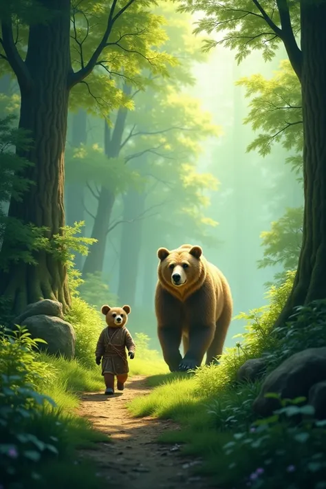 March and bear in the enchanted forest with the very beautiful forest 