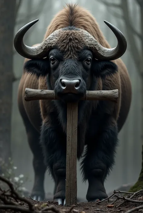 Cold and strong symbol like the Nazi , But with 
A buffalo that holds a cross with its teeth

