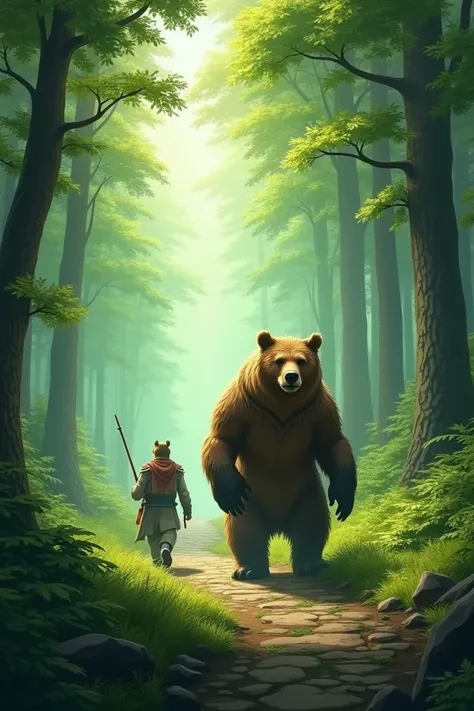 March and bear in the enchanted forest with the very beautiful forest 