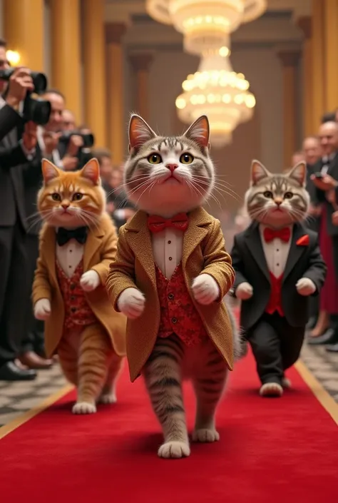 Cats walking on red carpet like human