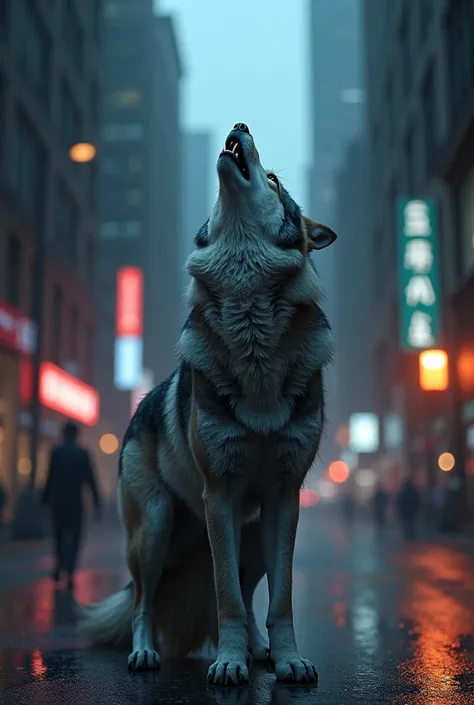 Wolf howling in the city