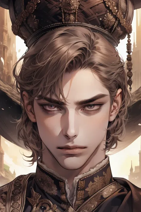 1 male, adult, handsome, tall and lean, prince, royalty, calm face, finely detailed eyes, dark color hair with bangs, dark fantasy, detailed face, close up