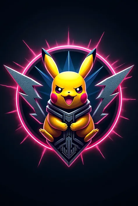 
"Create a ciscular-shaped logo like a Pikachu stamp in anime ,  style making an impact with rays that form thunder Cup in a gothic and futuristic font.  Dark background with neon effect and its expression is one of competence, energy and power 