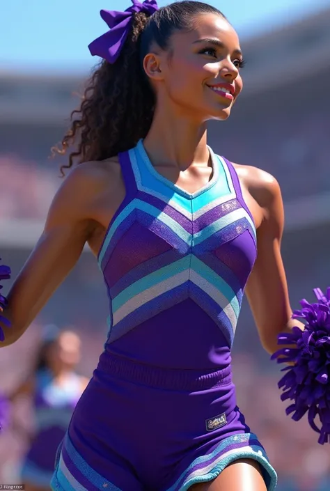 Dark purple cheerleader uniform with pastel blue 