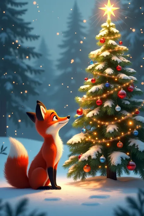 christmas tree and a fox