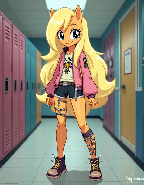 Fluttershy human version from Equestria Girls, but with Haviks outfit from Mortal Kombat Deception. She is in Canterlot School from Equestria Girls.
In My Little Pony Equestria Girls style, not anime.