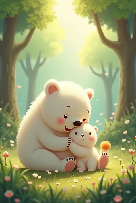 White bear is having fun with a friend 